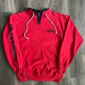 Vintage DKNY Sweatshirt Men's Size M Red Donna Karan USA Red 1/4 Zip